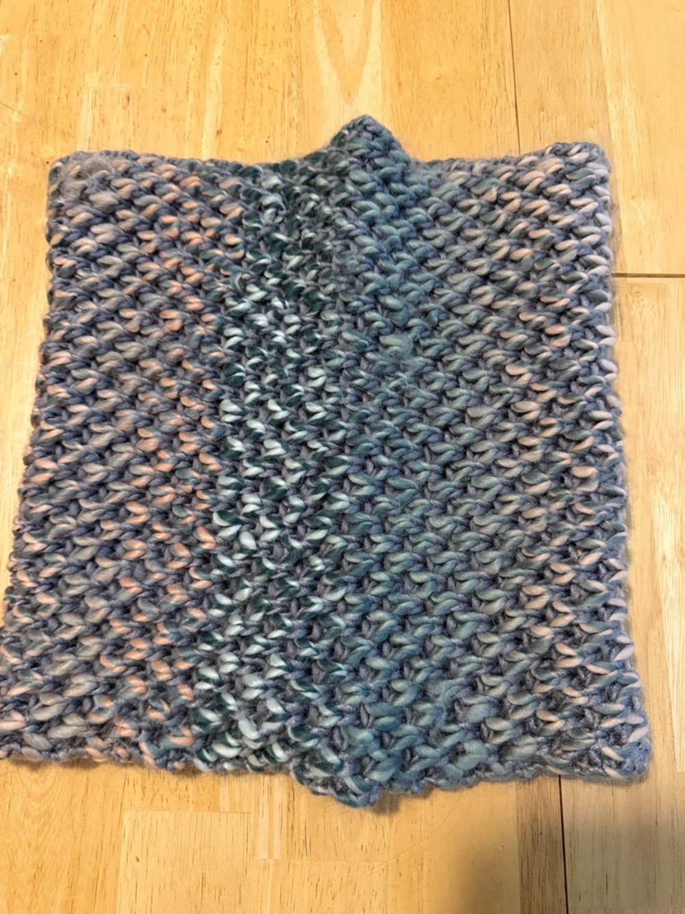 Hand-Knit Chunky Multicolor Cowl - gray and Pale Pink Tones